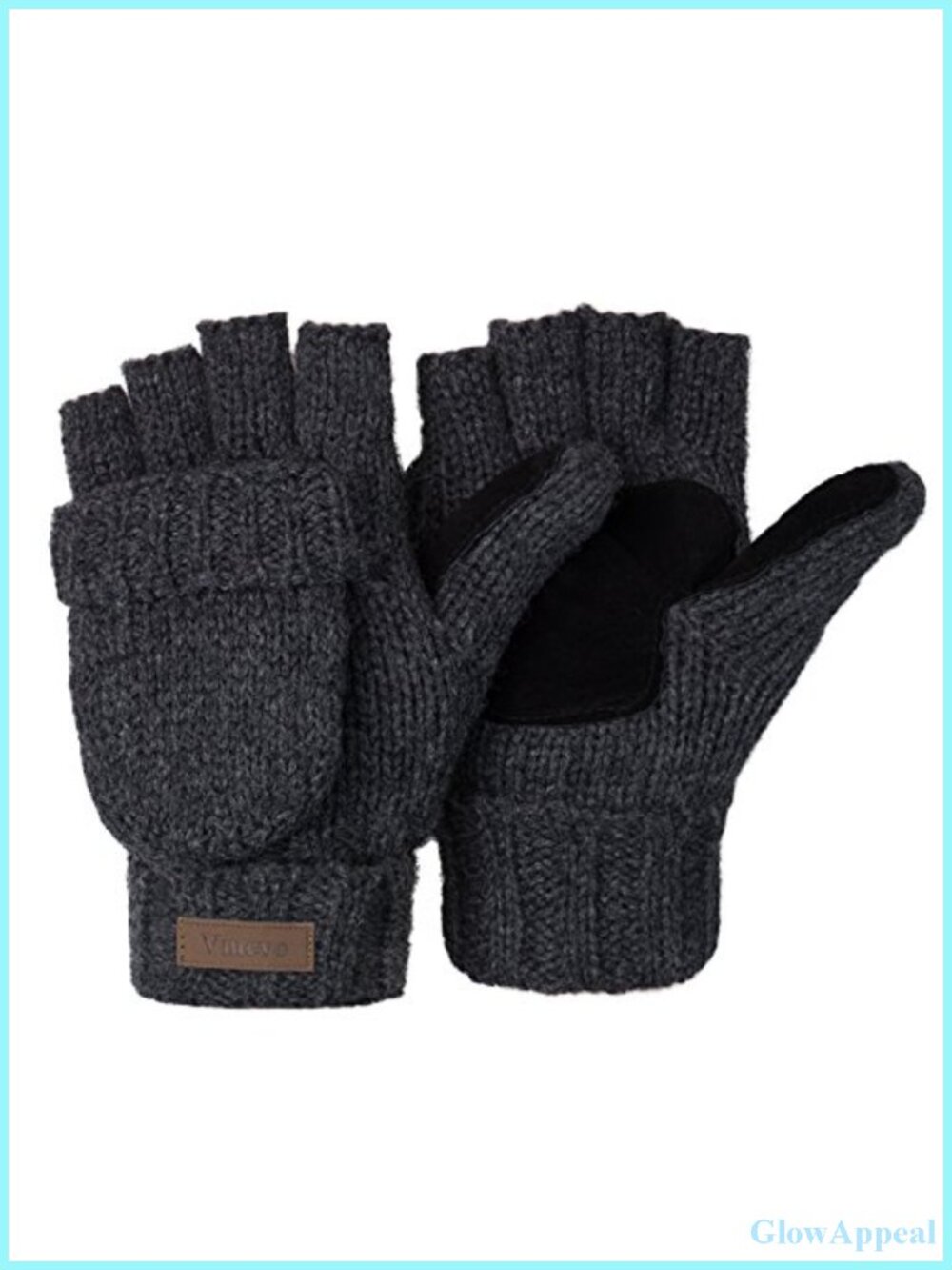 Wool Knit Convertible Fingerless Gloves Mittens with Flap